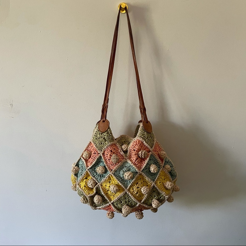 Rainbow Straw Pom-Pom Purse